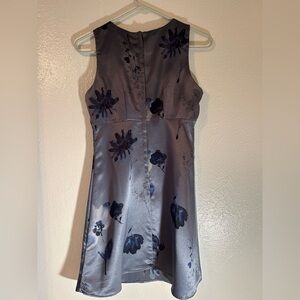 Blue satin dress with flower print